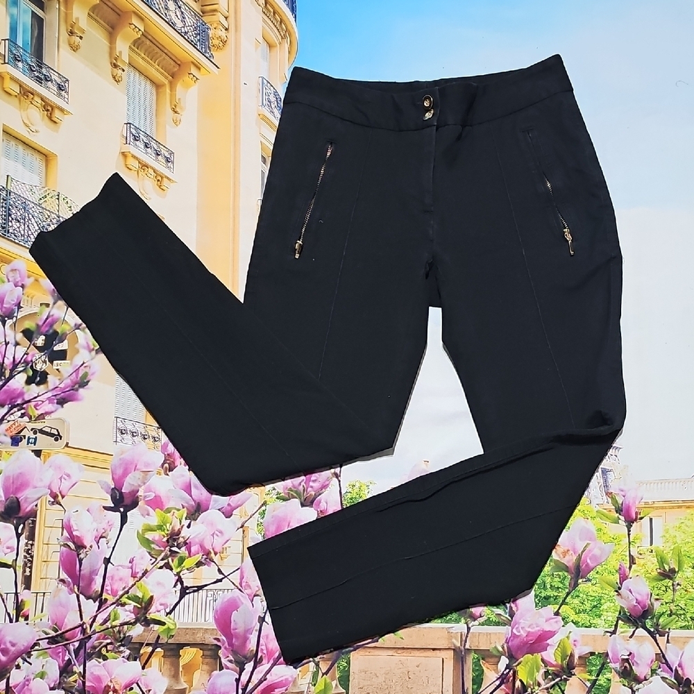 Alfani Pleated Black Pants with Gold Zipper Accents Size 2P Petite